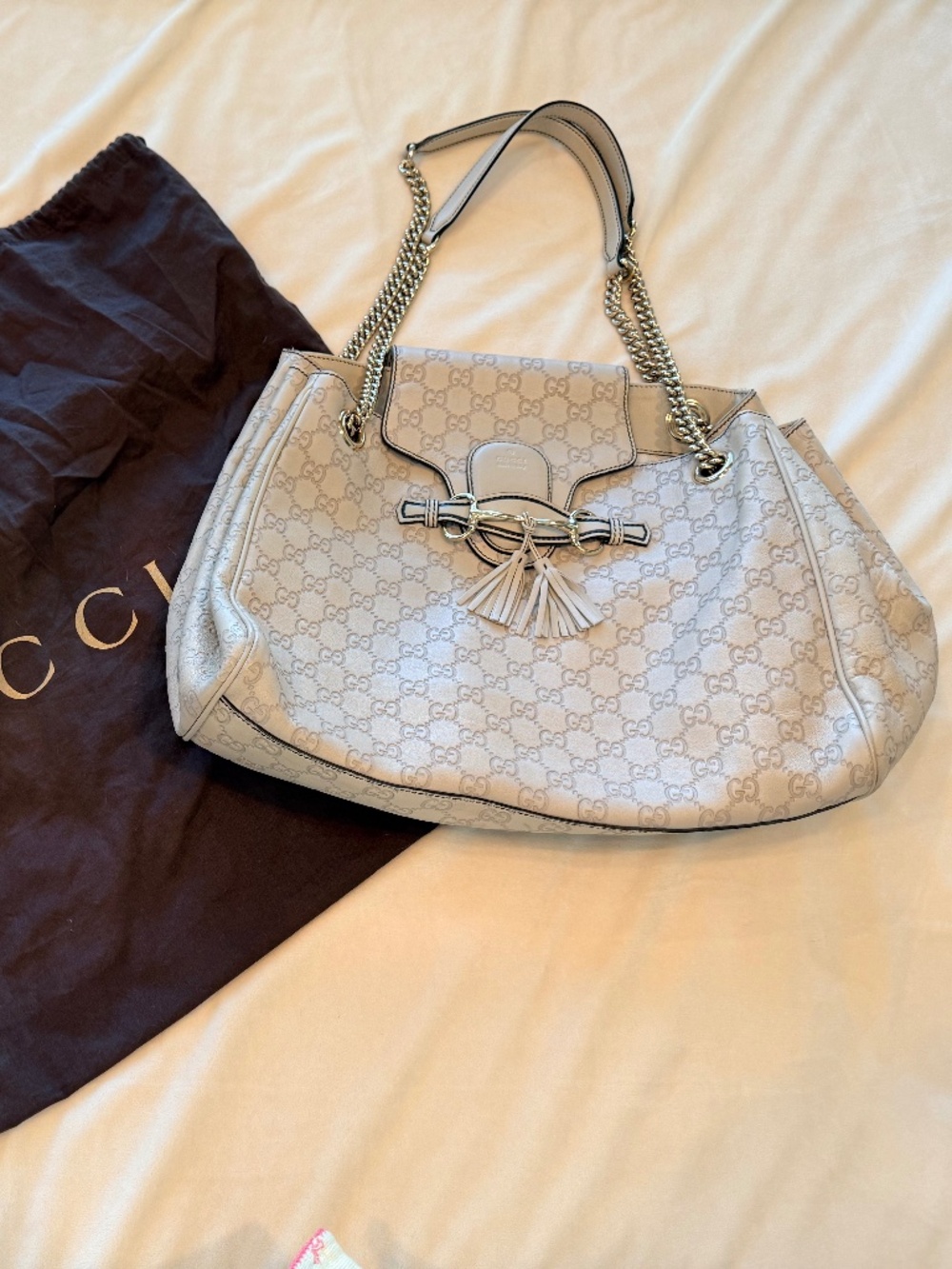 Gray Gucci Large Guccissima Emily Chain Shoulder Bag Leather